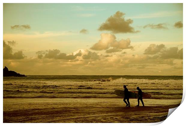 Surfers - Harlyn Bay, Cornwall Print by Samantha Higgs