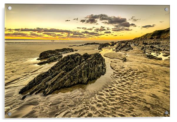 Sunset Saunton Sands Acrylic by Dave Wilkinson North Devon Ph