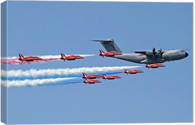 Red Arrows and Airbus A400M Canvas Print by Rachel & Martin Pics
