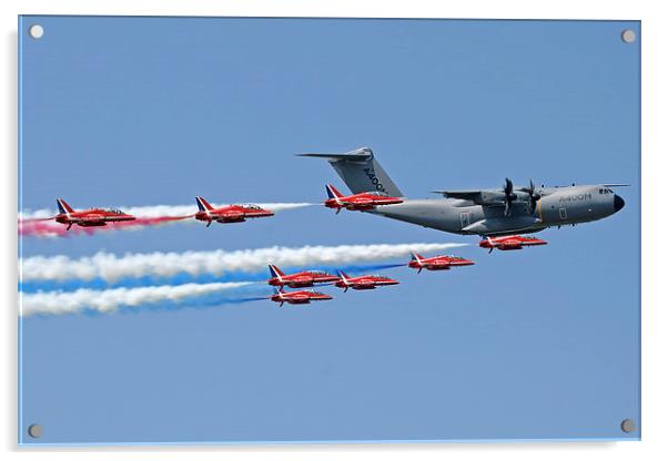 Red Arrows and Airbus A400M Acrylic by Rachel & Martin Pics