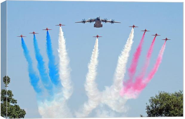 RAF Red Arrows and Airbus A400M Flypast Canvas Print by Rachel & Martin Pics