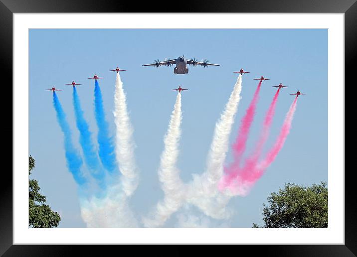 RAF Red Arrows and Airbus A400M Flypast Framed Mounted Print by Rachel & Martin Pics