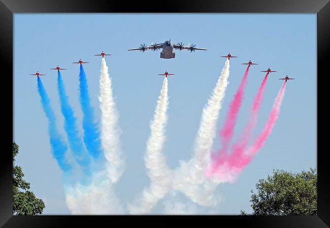 RAF Red Arrows and Airbus A400M Flypast Framed Print by Rachel & Martin Pics