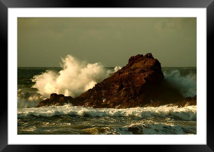 Power of the Wave -  Trevone Bay Framed Mounted Print by Samantha Higgs