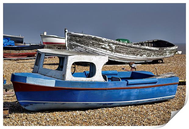 Boats on Deal beach Print by Thanet Photos