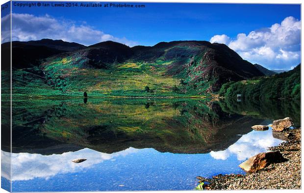 Llyn Dinas Reflections Canvas Print by Ian Lewis