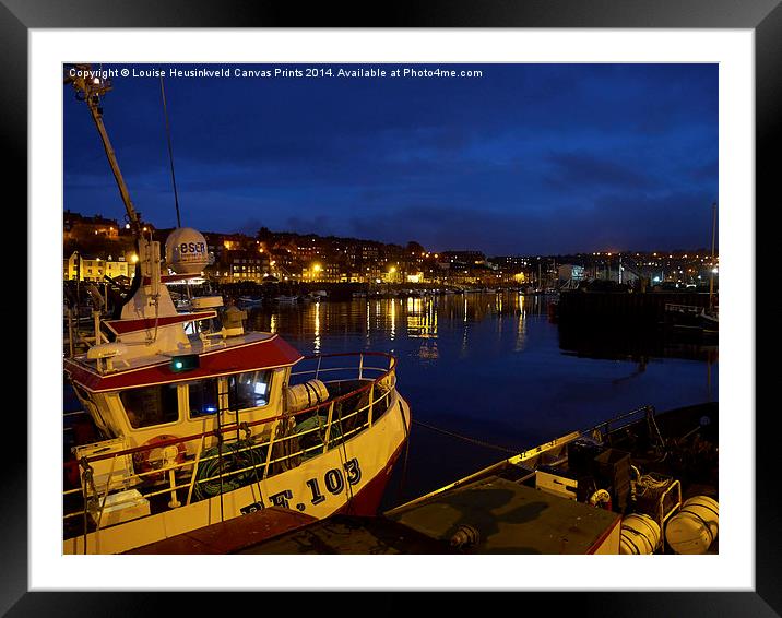 Whitby Upper Harbour at night Framed Mounted Print by Louise Heusinkveld