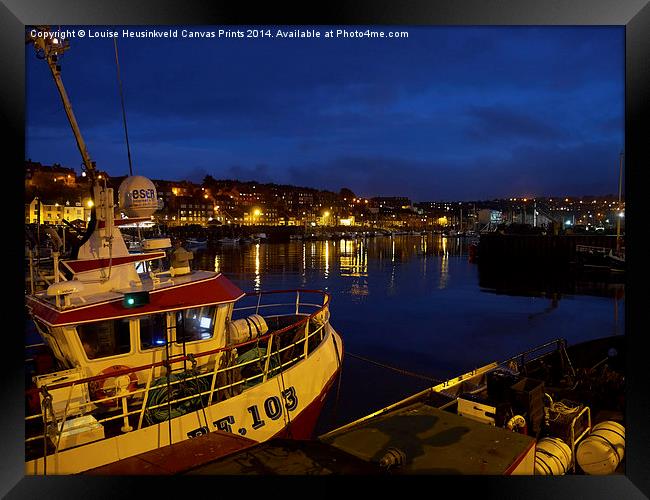 Whitby Upper Harbour at night Framed Print by Louise Heusinkveld