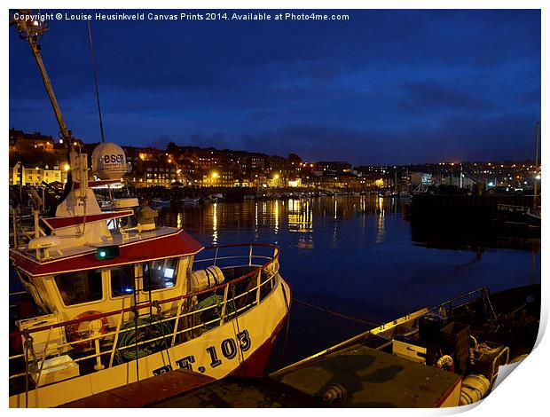 Whitby Upper Harbour at night Print by Louise Heusinkveld