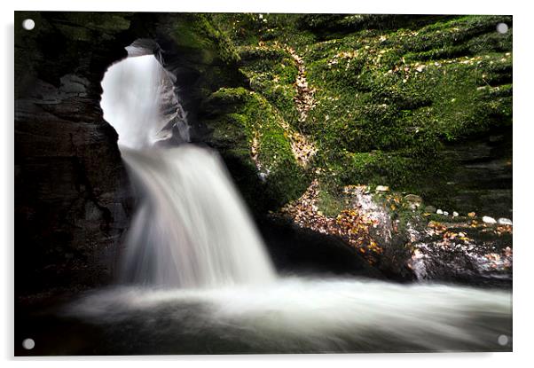 St Nectarn`s Glen Waterfall. Acrylic by Chris Frost