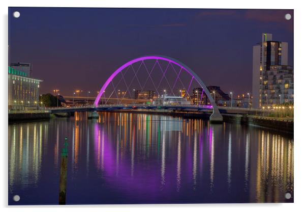 Clyde Arc, Glasgow at night. Acrylic by Tommy Dickson