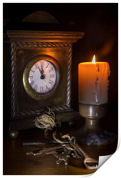 Clock, Candle and Old Keys Print by Ann Garrett