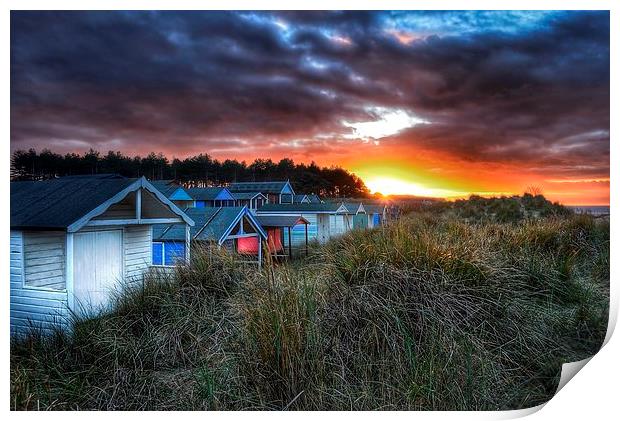 Hunstanton beach huts sunset scene Print by Gary Pearson