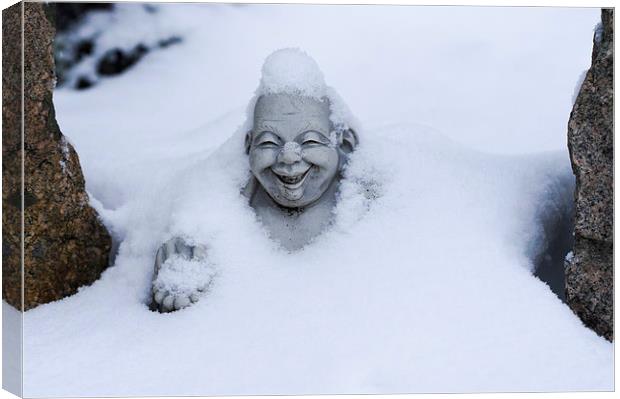 Happy Buddha in Snow Canvas Print by Steven Ralser