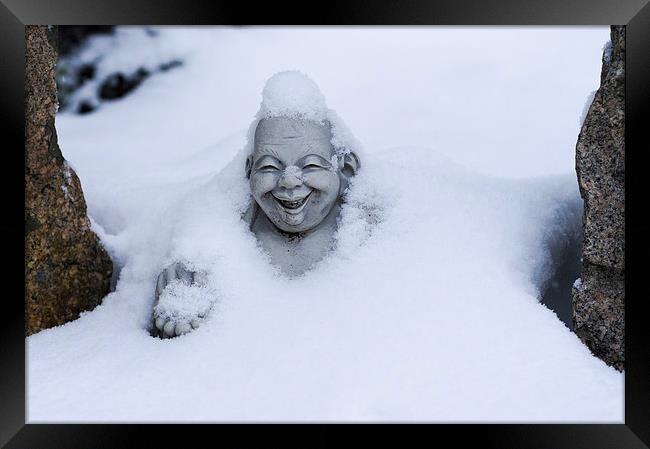Happy Buddha in Snow Framed Print by Steven Ralser