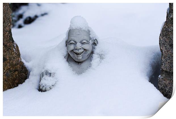 Happy Buddha in Snow Print by Steven Ralser