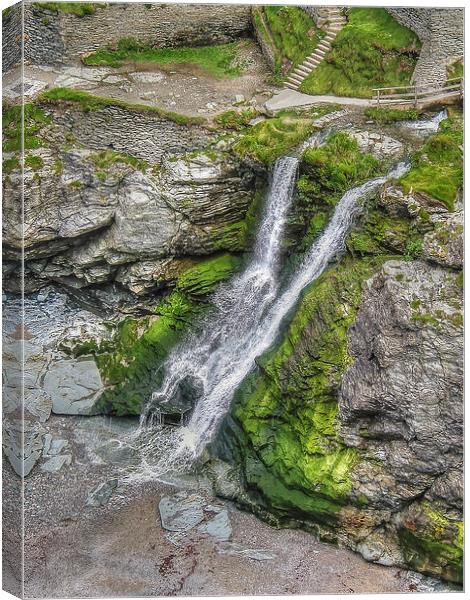 Waterfall at Tintagel Canvas Print by Diane Griffiths