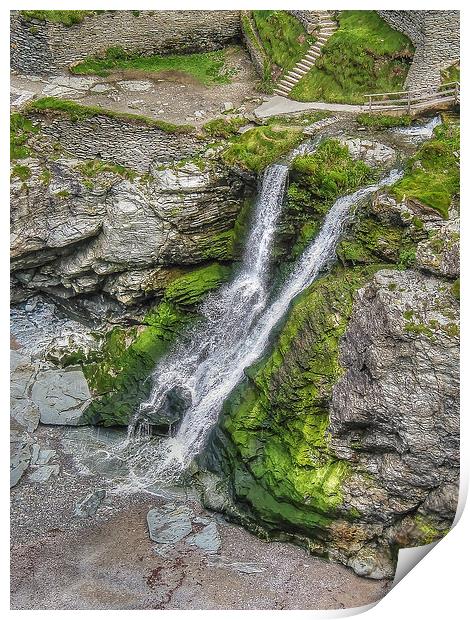 Waterfall at Tintagel Print by Diane Griffiths