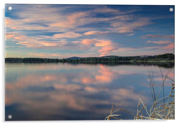 Sunrise reflections at Loch of Skene Acrylic by Michael Moverley