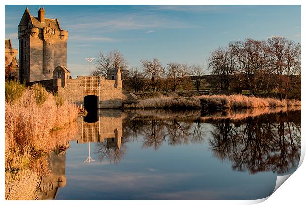 Twin Towers, Loch of Skene Print by Michael Moverley