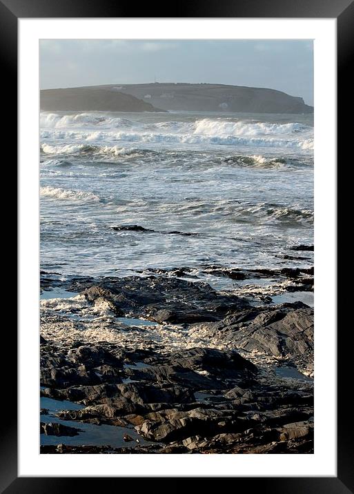 Stormy Sea, Newtrain Bay, Cornwall Framed Mounted Print by Samantha Higgs