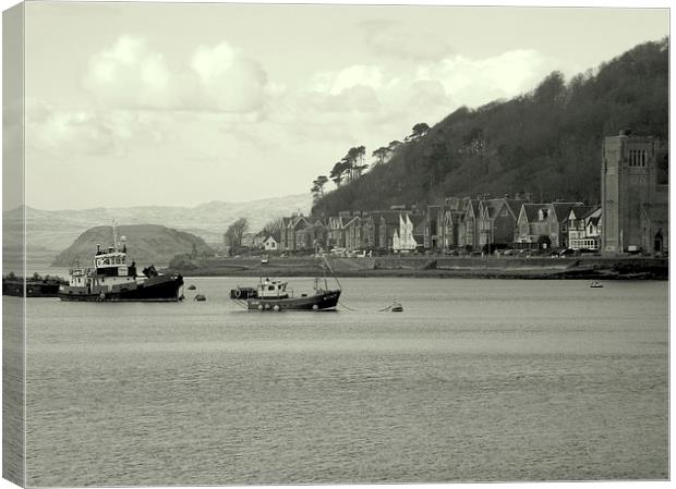 Oban Harbour , Black and White Canvas Print by Bill Lighterness