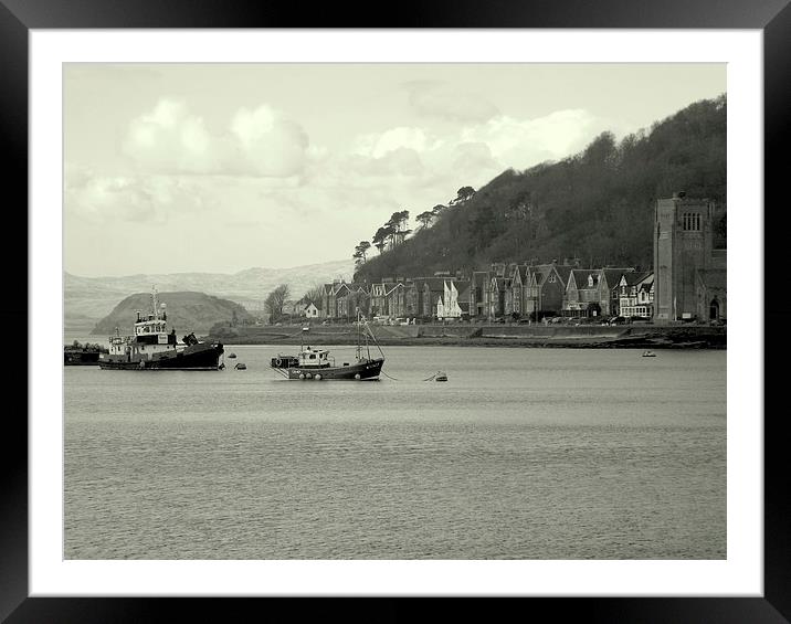 Oban Harbour , Black and White Framed Mounted Print by Bill Lighterness