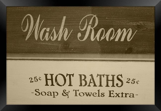 wash room and hot baths sign Framed Print by mark lindsay