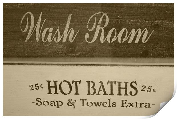 wash room and hot baths sign Print by mark lindsay