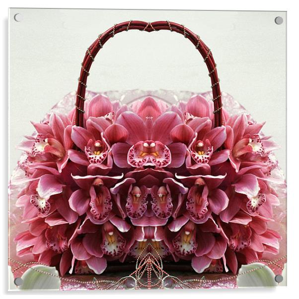 Pink orchid handbag Acrylic by Ruth Hallam