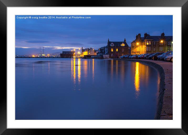 Calm Broughty Ferry waterfront at night Framed Mounted Print by craig beattie