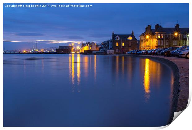 Calm Broughty Ferry waterfront at night Print by craig beattie