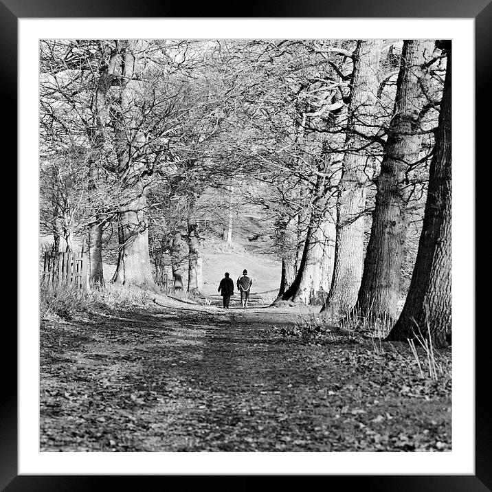 Walkers and Their Dog Framed Mounted Print by Corrine Weaver
