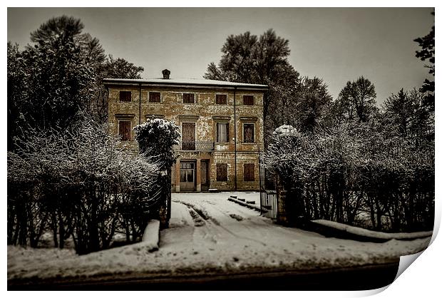 Old country house with snow Print by Guido Parmiggiani