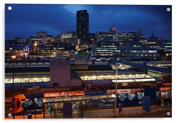 Sheffield Skyline at Night Acrylic by Darren Galpin