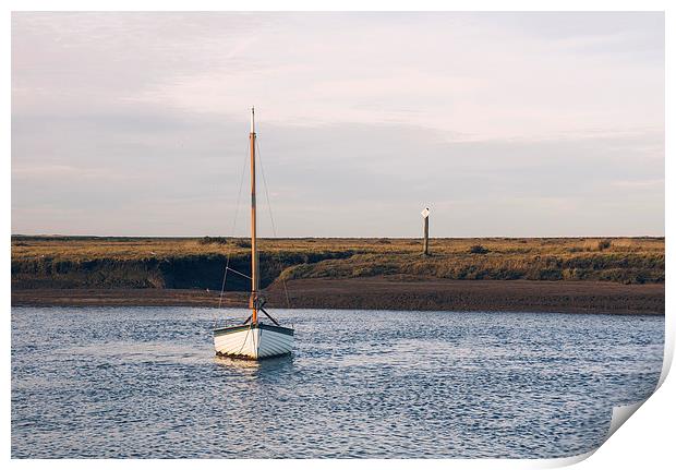 Boat and marshes. Burnham Overy Staithe. Print by Liam Grant