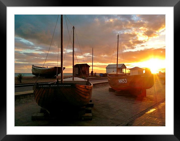 Fishing Boats At Sunset Framed Mounted Print by Malcolm Snook