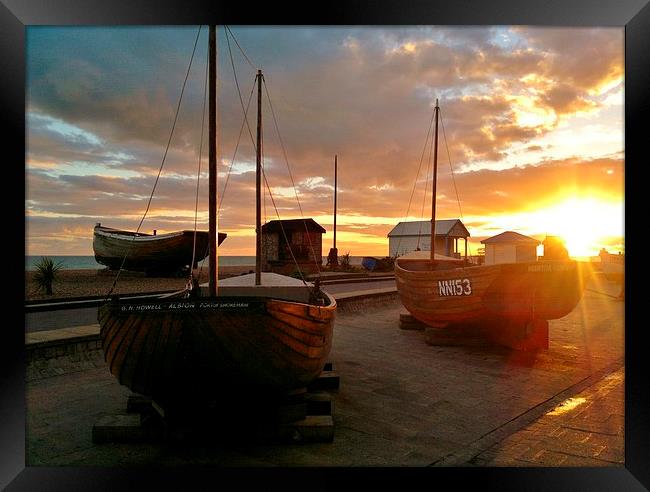 Fishing Boats At Sunset Framed Print by Malcolm Snook