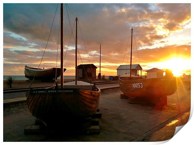 Fishing Boats At Sunset Print by Malcolm Snook