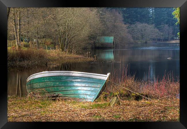 Loch Ard Boat And Boathouse Framed Print by Tommy Dickson