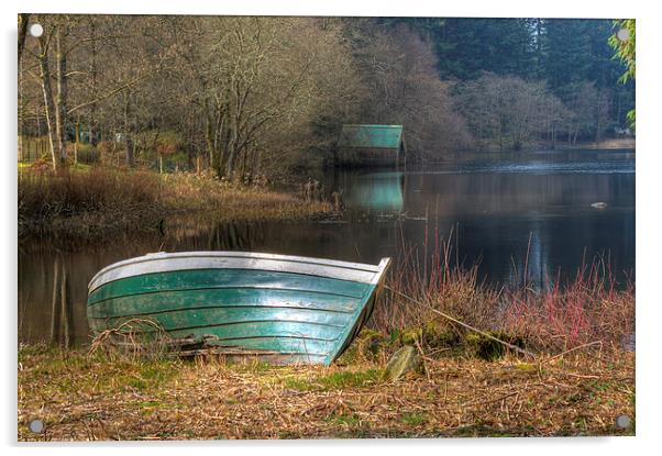 Loch Ard Boat And Boathouse Acrylic by Tommy Dickson