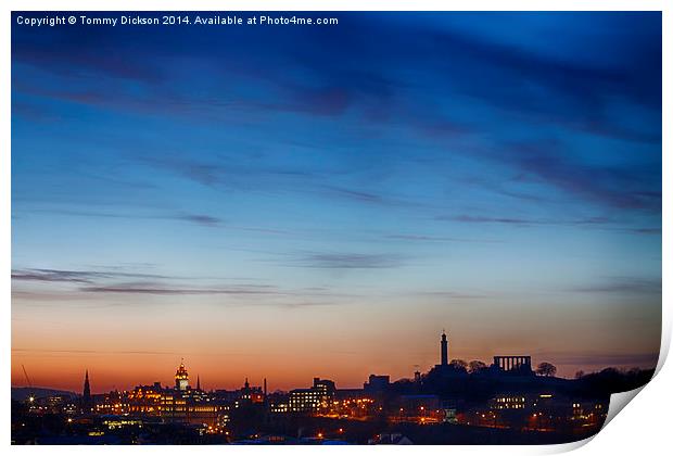 Edinburghs Majestic Night Skyline Print by Tommy Dickson