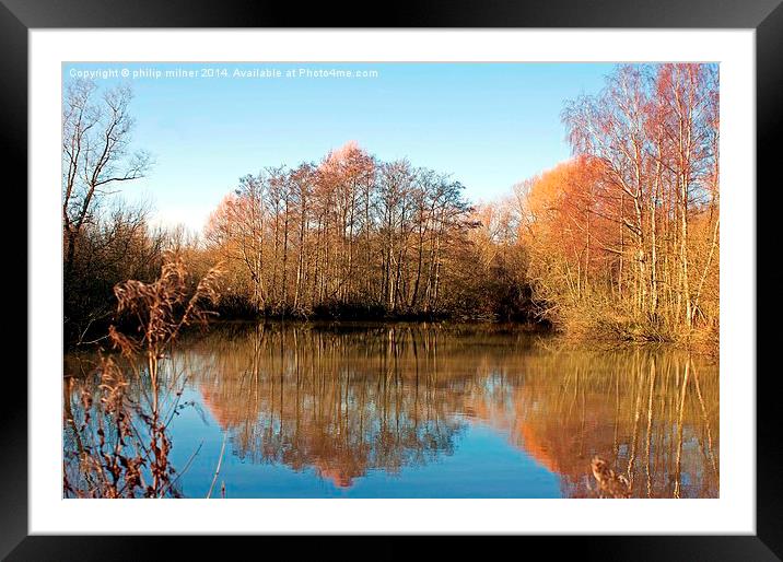 Winter Reflections Across The Lake Framed Mounted Print by philip milner