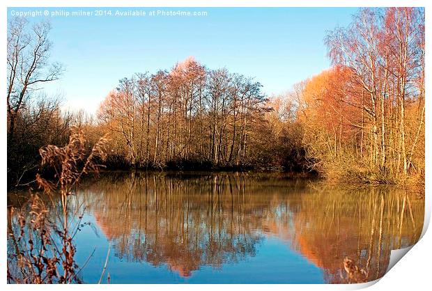 Winter Reflections Across The Lake Print by philip milner