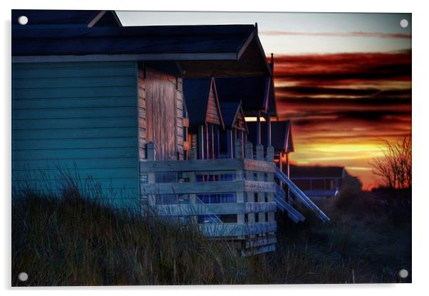 Old Hunstanton beach huts sunset Acrylic by Gary Pearson