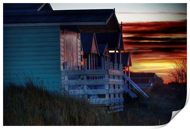 Old Hunstanton beach huts sunset Print by Gary Pearson