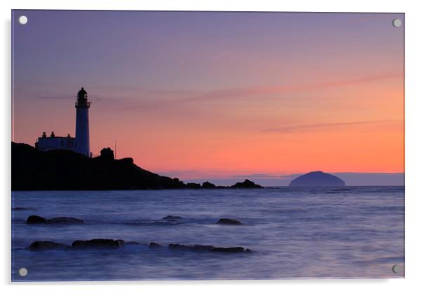 Turnberry Lighthouse towards Ailsa Craig Acrylic by Tommy Dickson