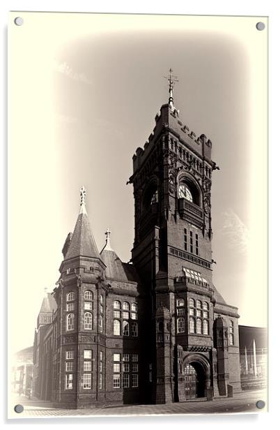 Pierhead Building Cardiff Mono Toned Acrylic by Steve Purnell