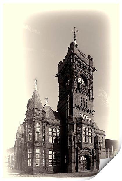 Pierhead Building Cardiff Mono Toned Print by Steve Purnell