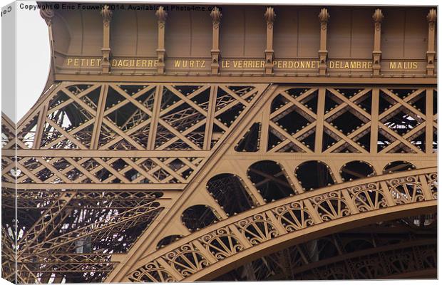 Close-up of 7 names on the Eiffel Tower Canvas Print by Eric Fouwels